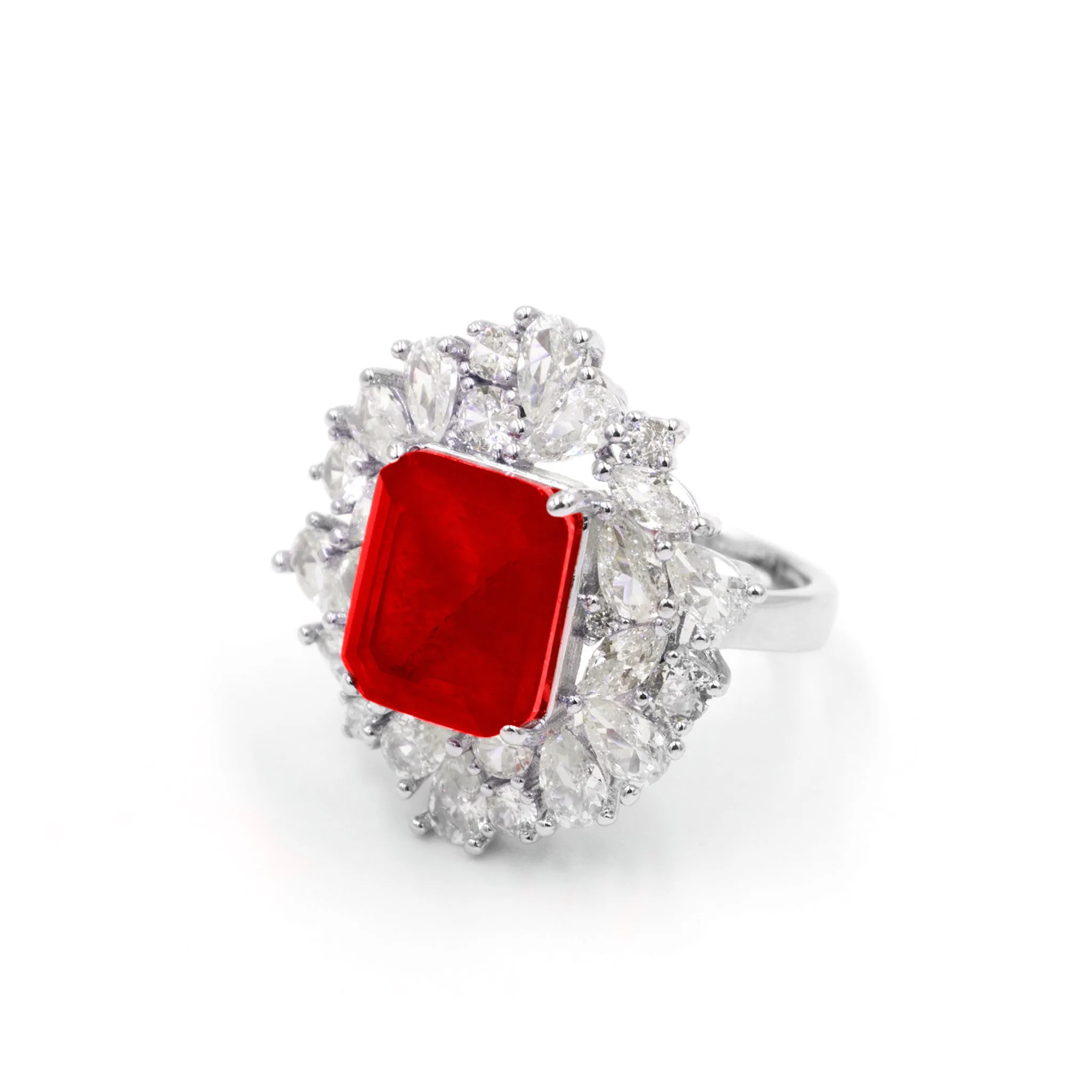 Anillo rubí octagonal y cluster rojo - ajustable - plata 925