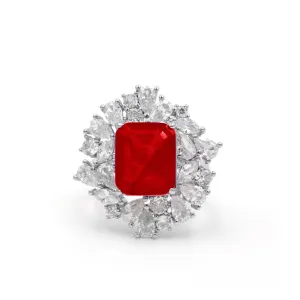 Anillo rubí octagonal y cluster rojo - ajustable - plata 925