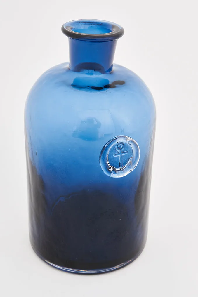 Botella de cristal con sello ancla azul ø: 12 cm - h: 23 cm