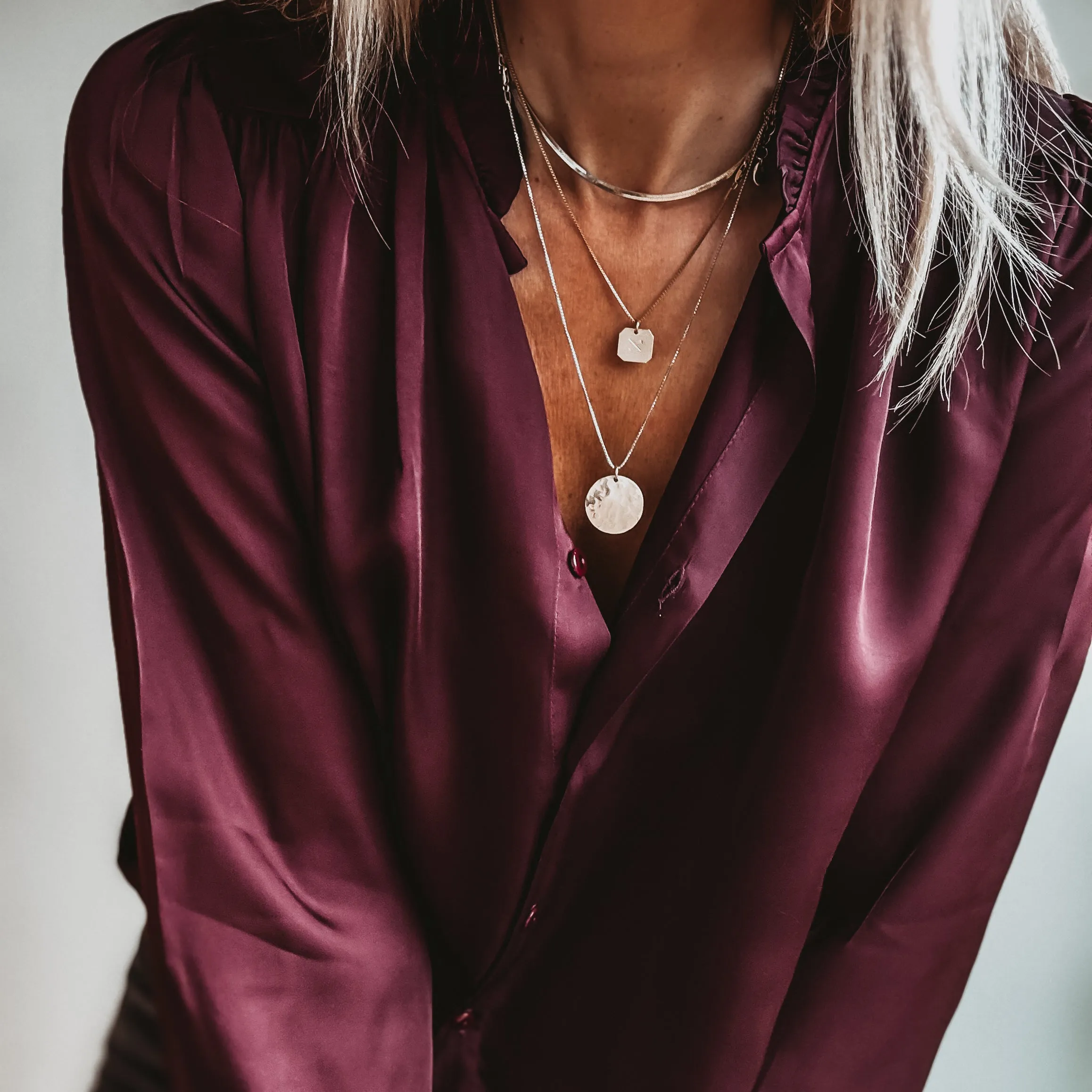 Burgundy Rose ruffle collar Satin Blouse *NEW*