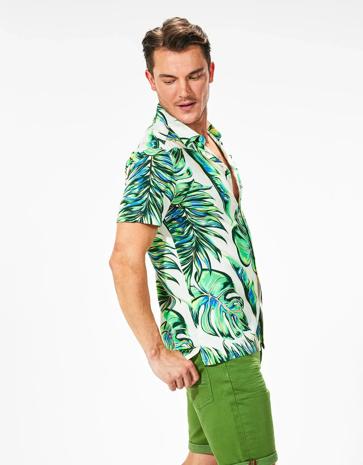 Camisa Tropical de Manga Corta Blanco - Wineglass