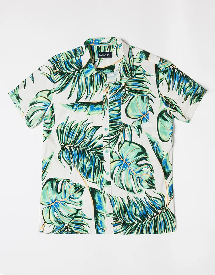 Camisa Tropical de Manga Corta Blanco - Wineglass