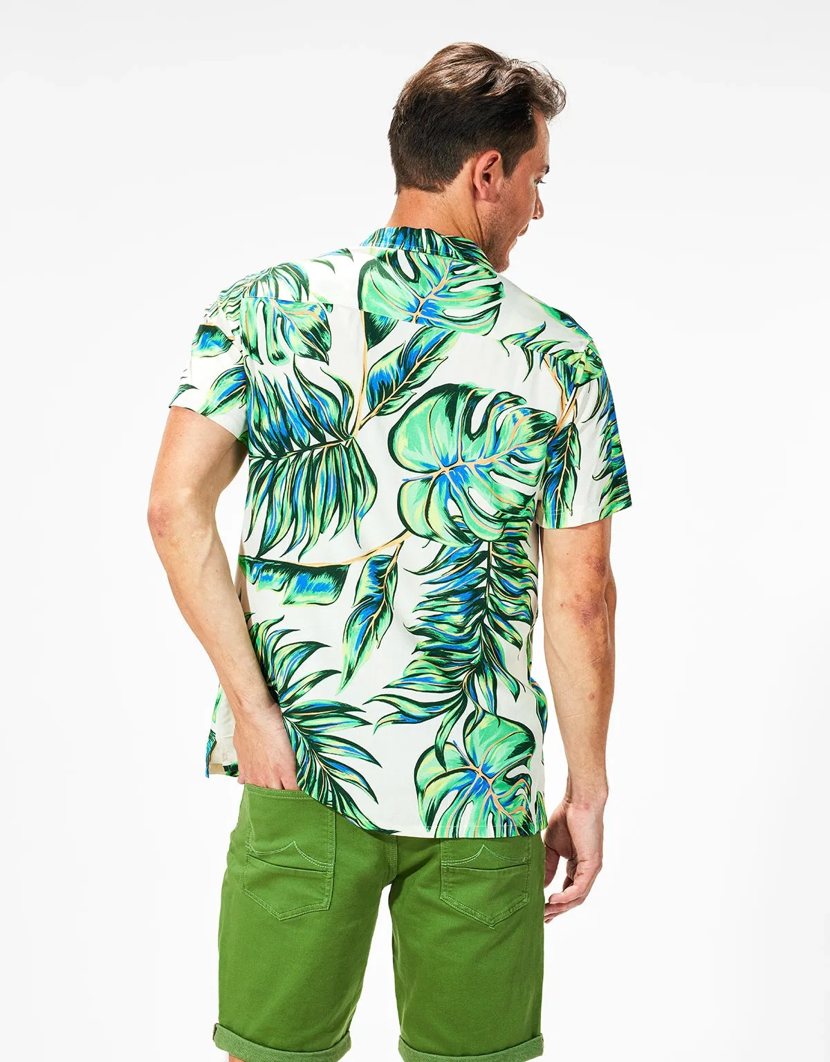 Camisa Tropical de Manga Corta Blanco - Wineglass