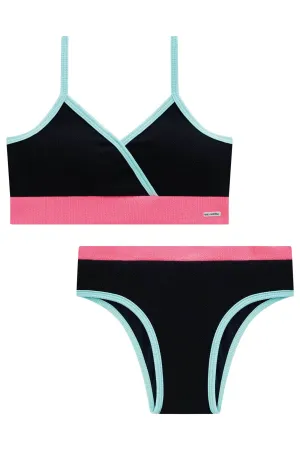 Conjunto de Biquíni Top Triângulo e Calcinha Lateral Média em Jaquard Marina UV Dry 50  74199 Vic&Vicky