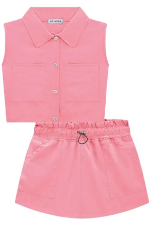 Conjunto de Camisa Boxy e Short Saia em Cupro 75283 Vic&Vicky