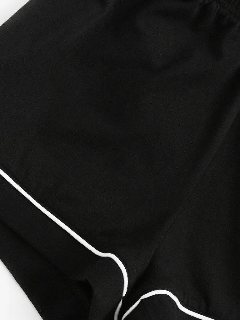 Contrast Piping Pocket Front Pajama Set