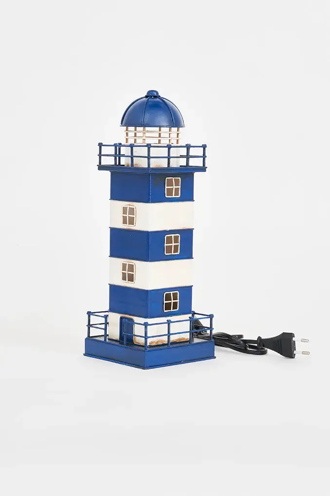 Faro de metal, 32 cm blanco y azul