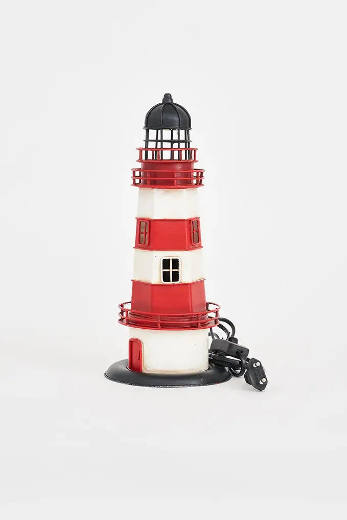 Faro de metal, 32 cm, blanco y rojo