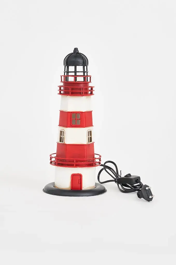 Faro de metal, 32 cm, blanco y rojo