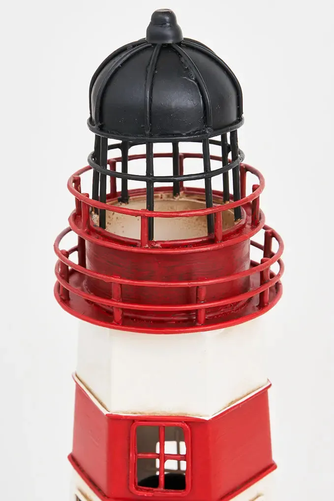 Faro de metal, 32 cm, blanco y rojo