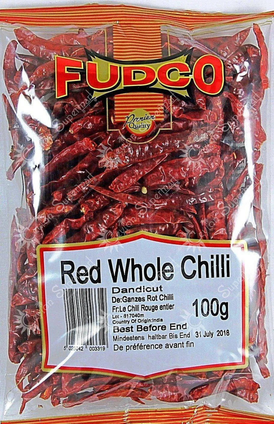 Fudco Whole Dried Red Chillies, 100g