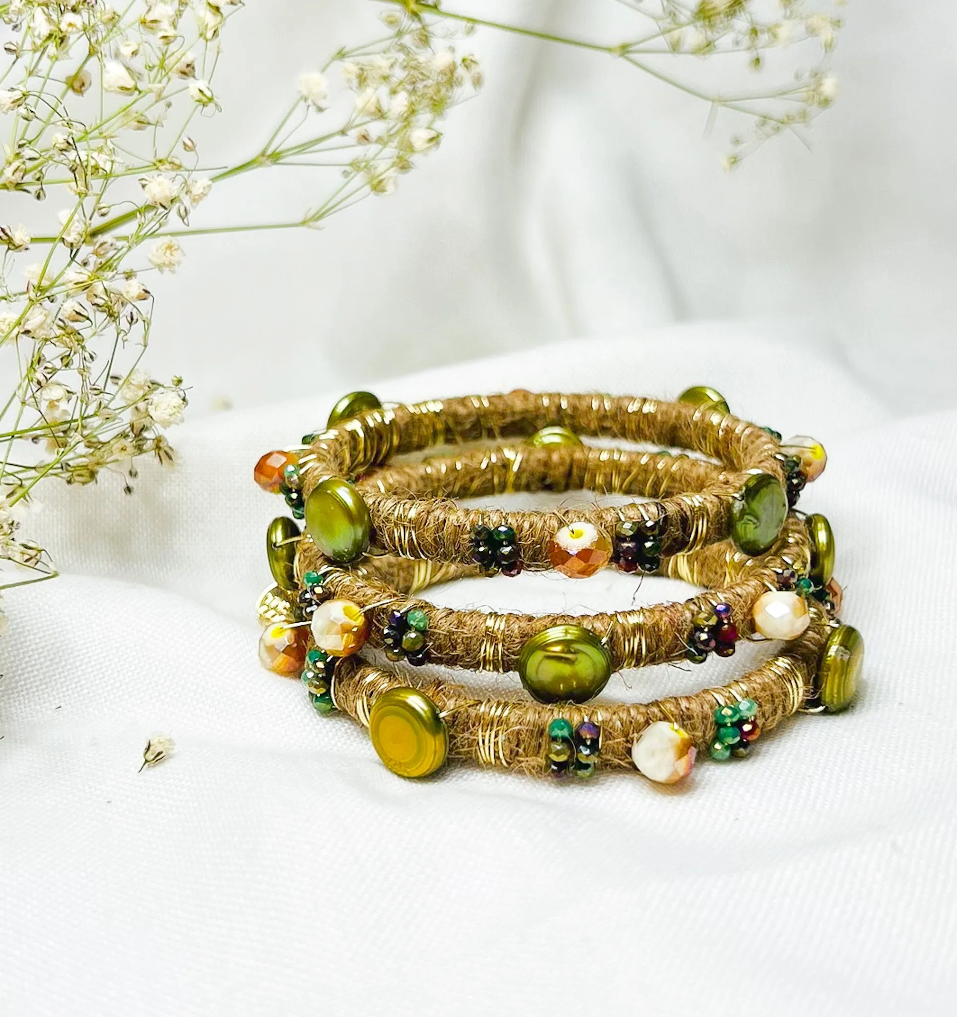 Green Pearls Bangles