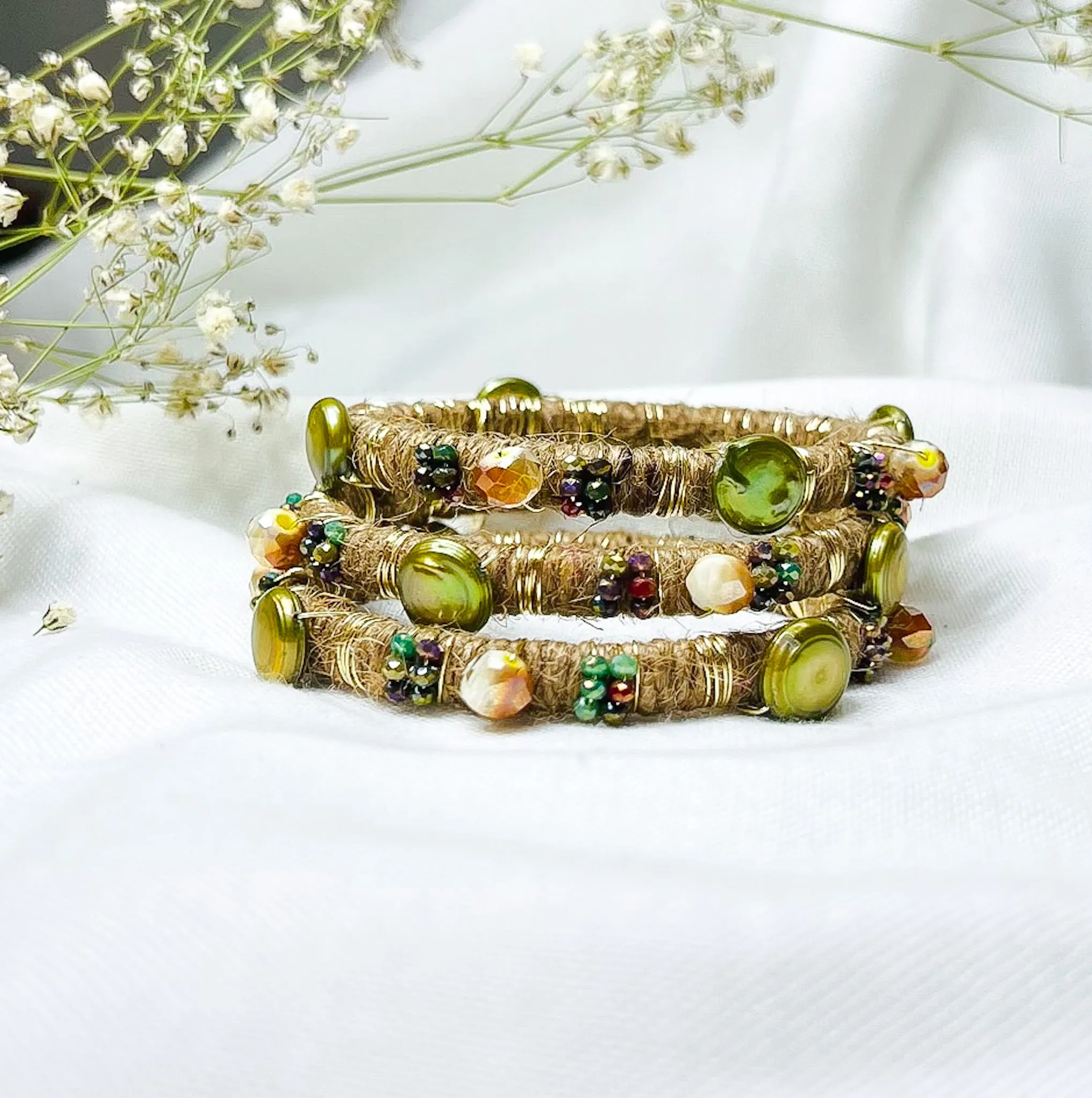 Green Pearls Bangles