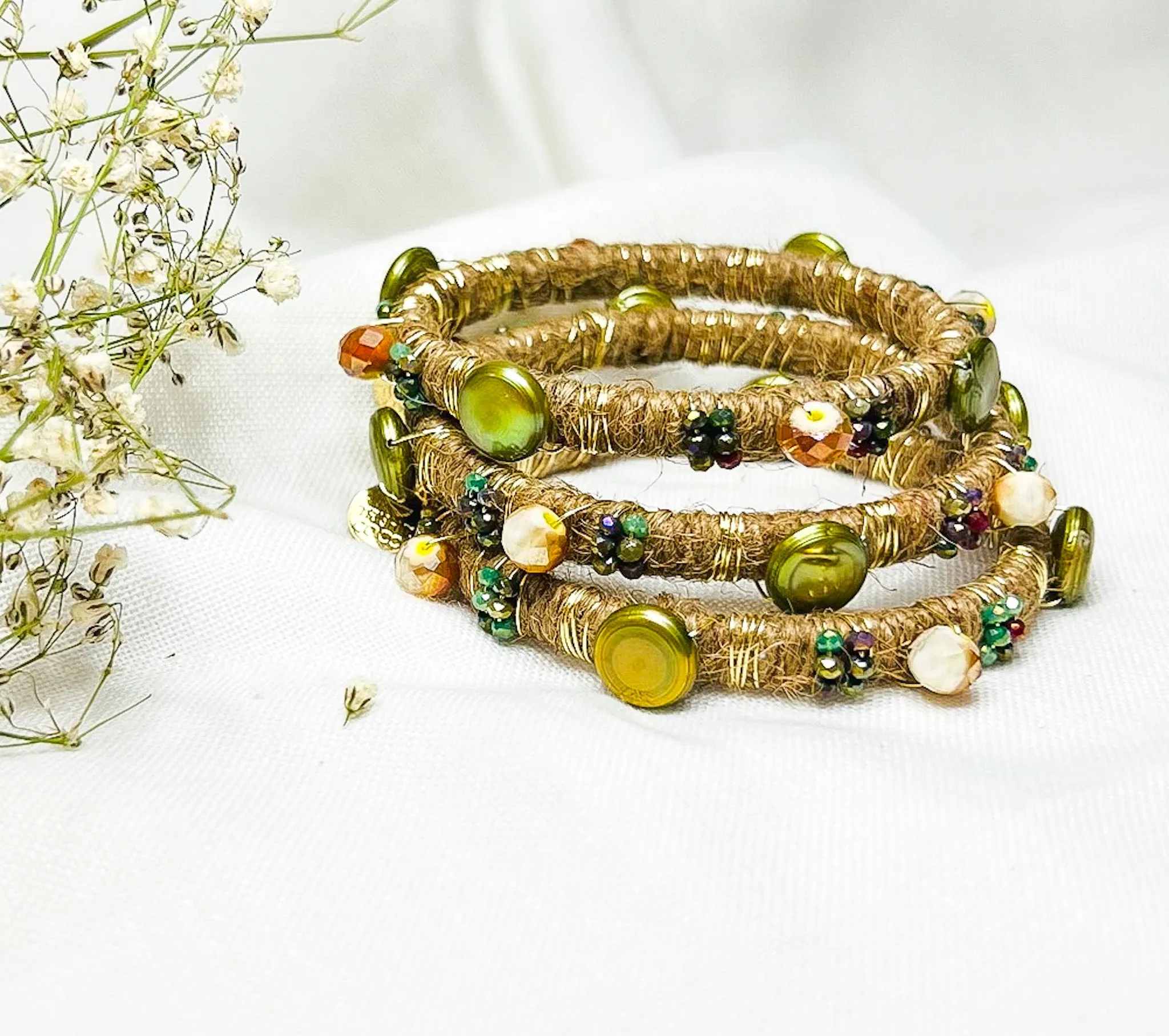 Green Pearls Bangles