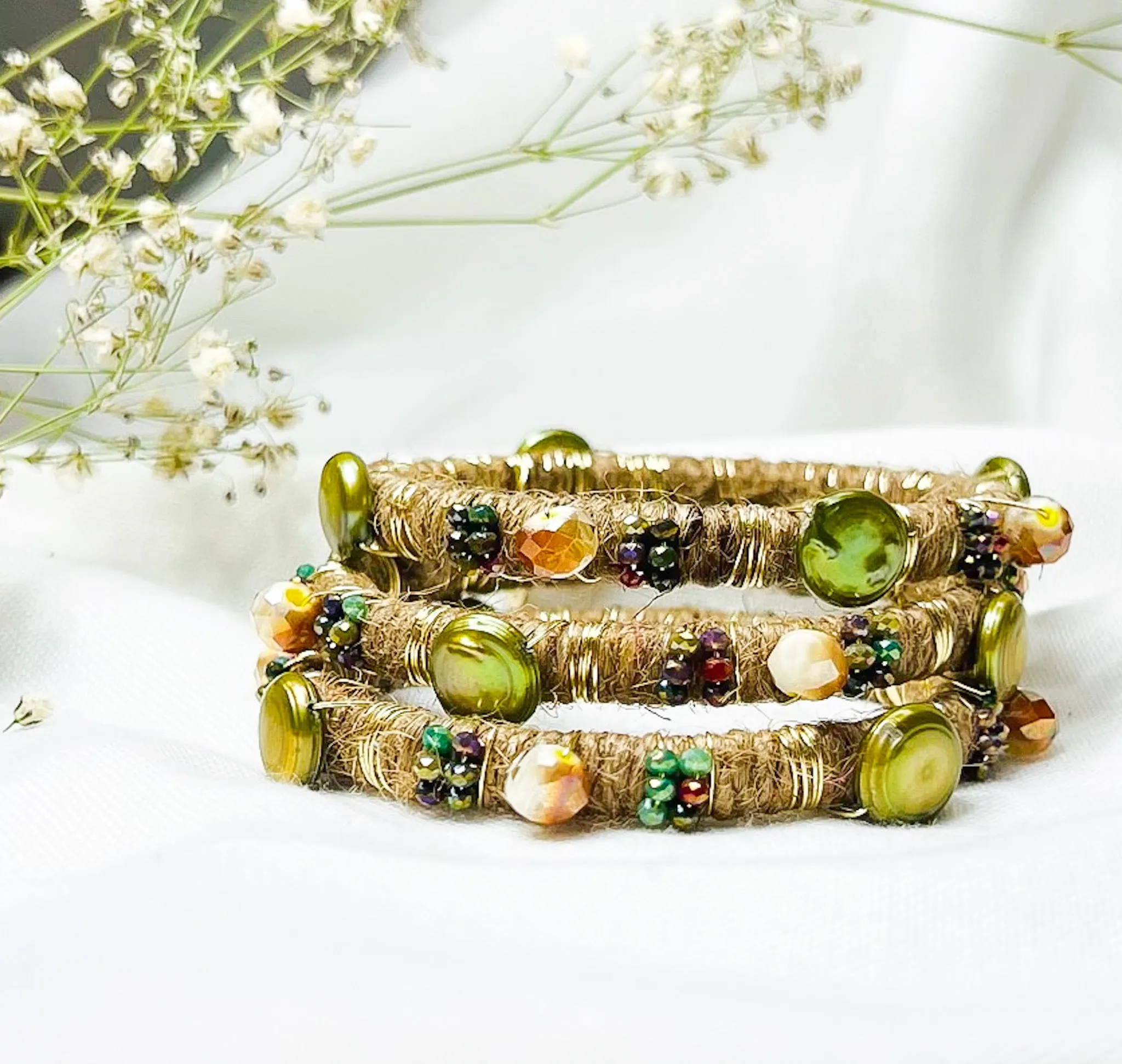 Green Pearls Bangles