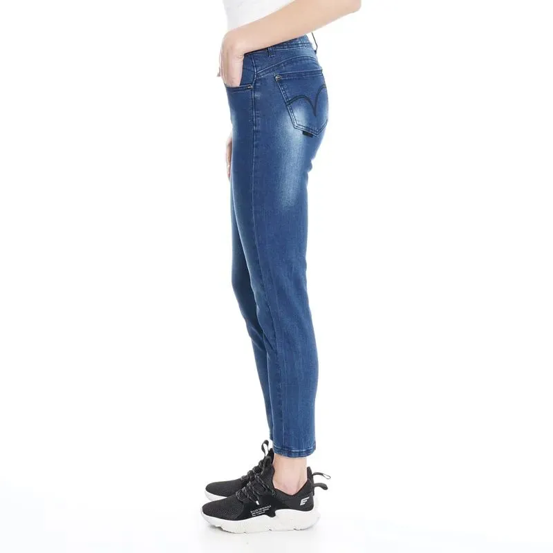 Jeans Mujer Leggings Cropped Tiro Medio Pretina Ancha Azul