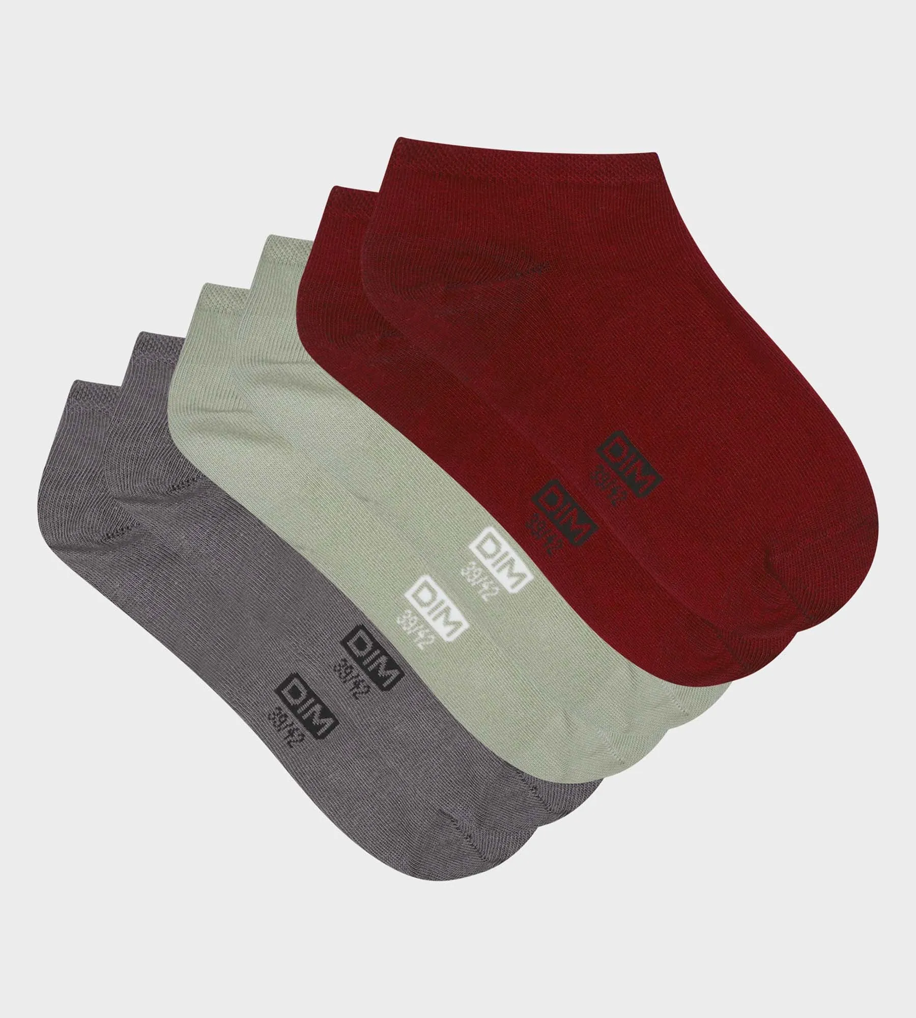 Lot de 3 paires de socquettes homme Gris Rouge Sauge Dim Coton