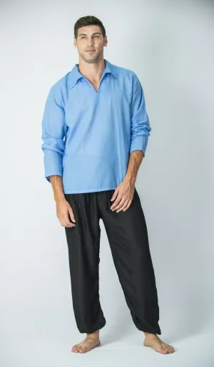 Mens V Neck Collar Yoga Shirt in Blue