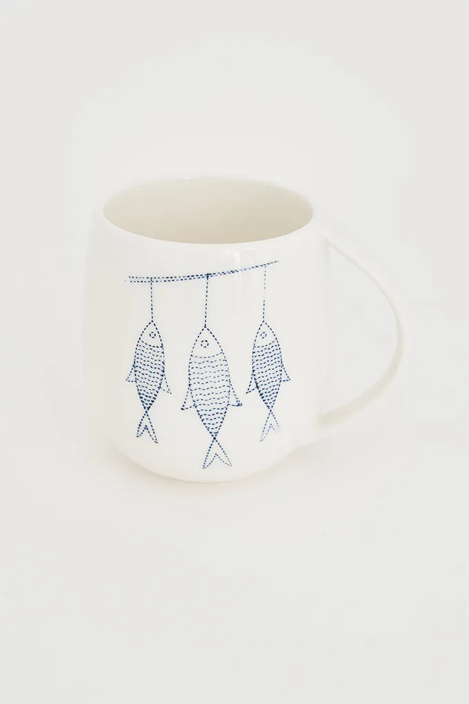 Mug o taza en porcelana con peces ø: 8 cm - h: 10 cm