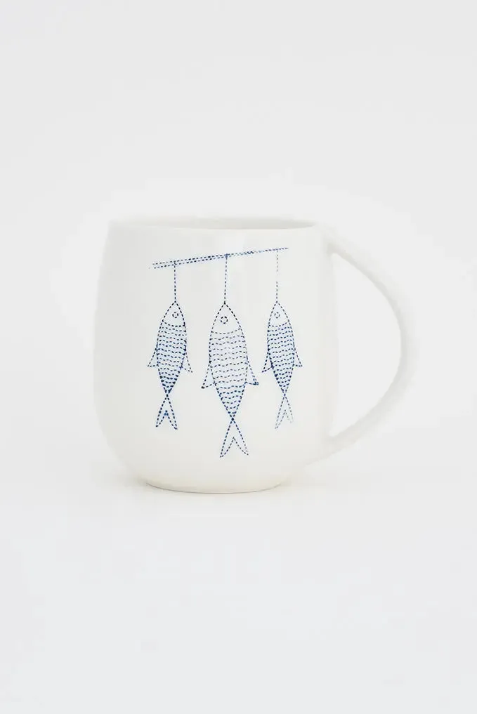 Mug o taza en porcelana con peces ø: 8 cm - h: 10 cm