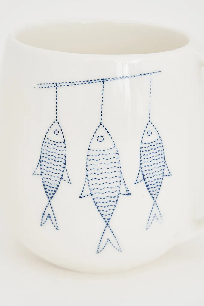 Mug o taza en porcelana con peces ø: 8 cm - h: 10 cm