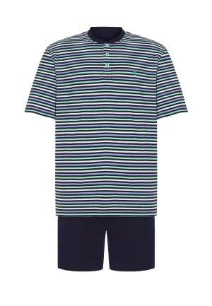 Pijama Hombre Verano Corto Tapeta Algodón Punto Rayas - Verde 3035_40