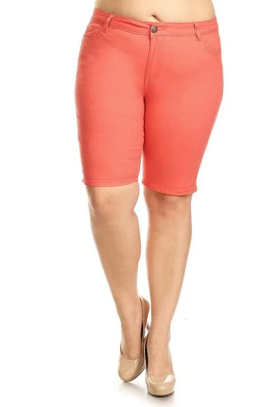 Plus Size High Waist Solid Stretch Short Pants