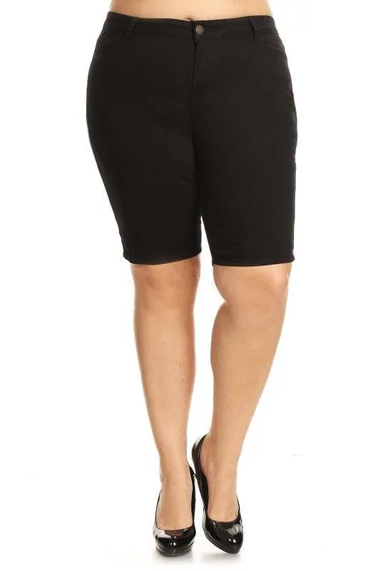 Plus Size High Waist Solid Stretch Short Pants