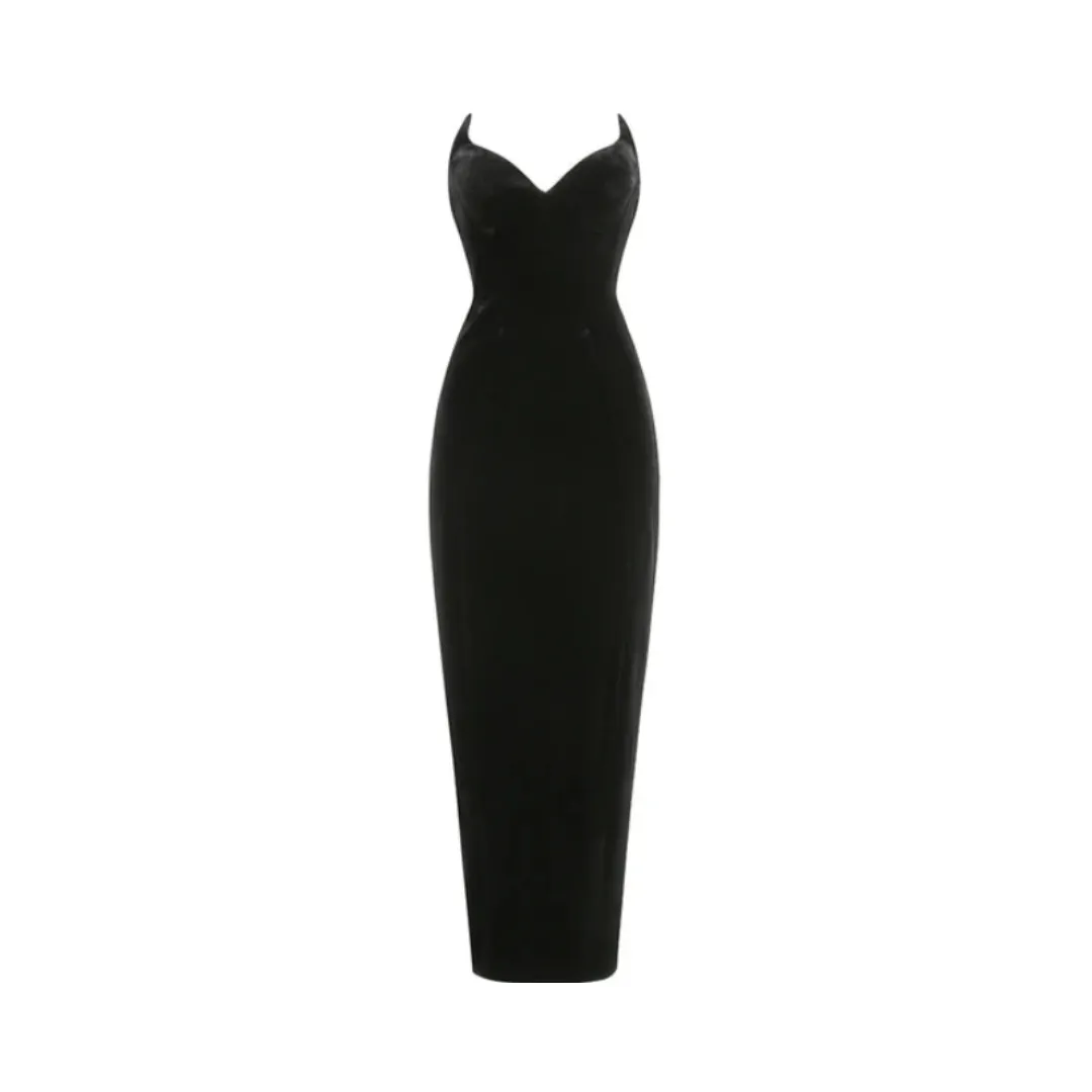 Pre Order:  Solid Velvet Strapless Split Maxi Dress