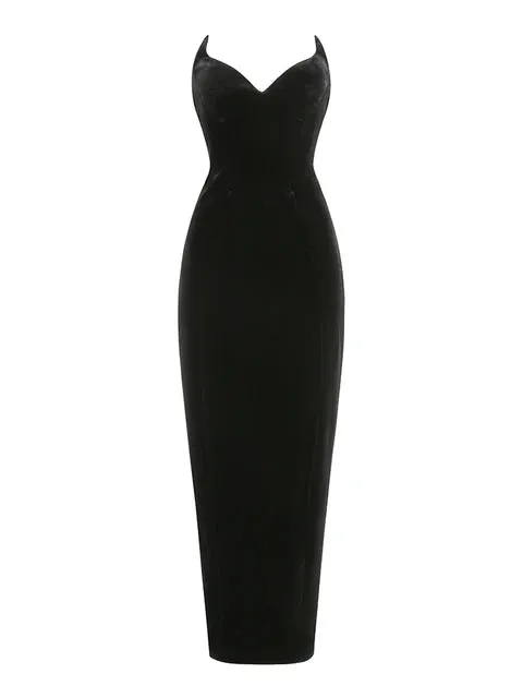 Pre Order:  Solid Velvet Strapless Split Maxi Dress