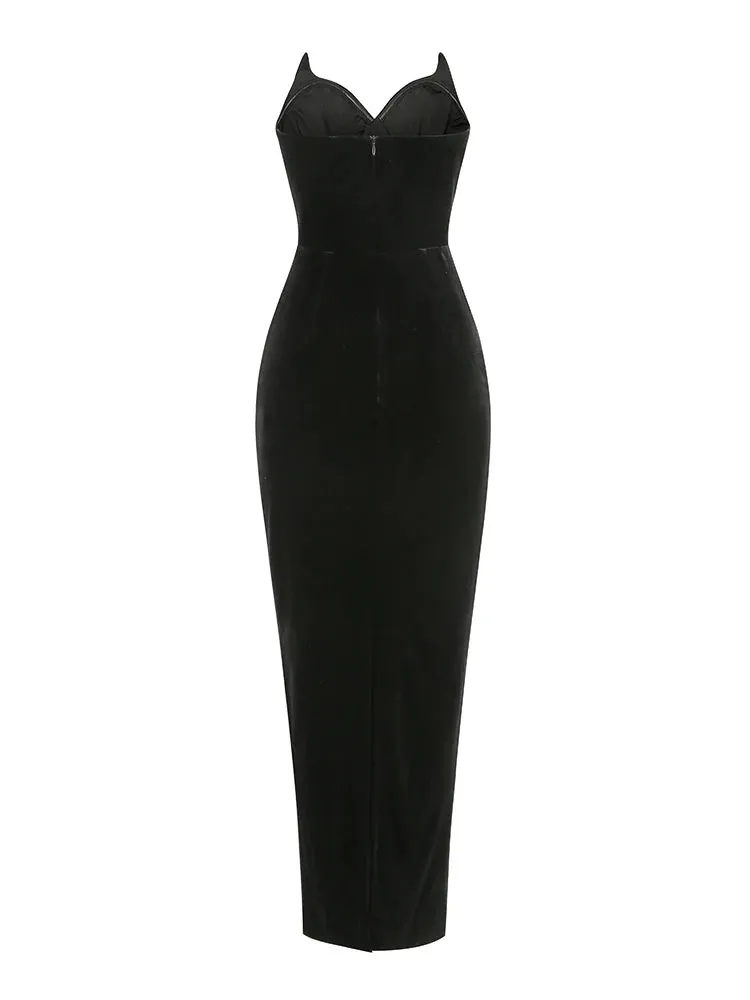 Pre Order:  Solid Velvet Strapless Split Maxi Dress