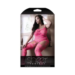 Sheer To The Moon Multi Garter Bodystocking Queen Neon Pink