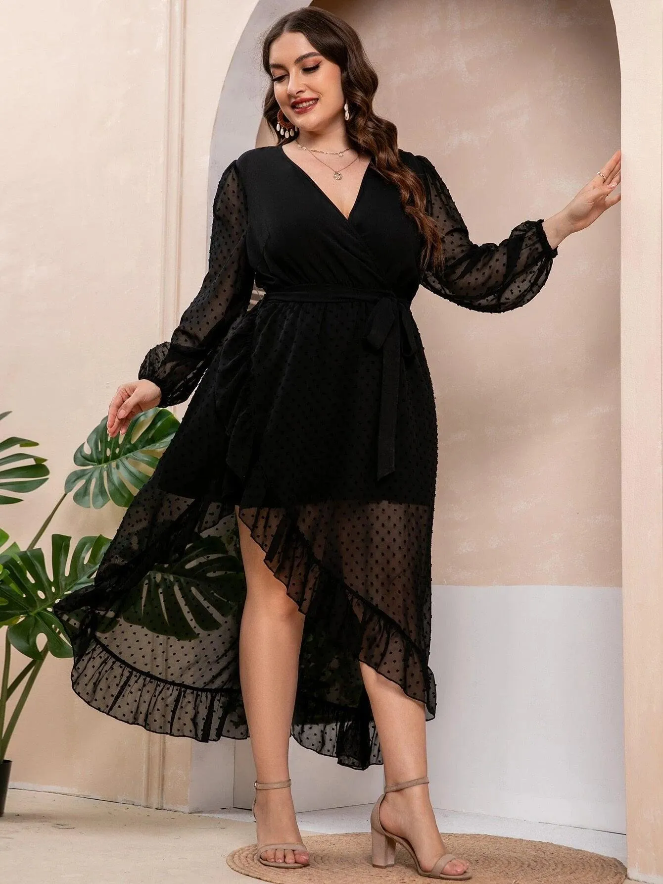 Vestido Elegante Bainha De Ruffle Plus Size - Sage