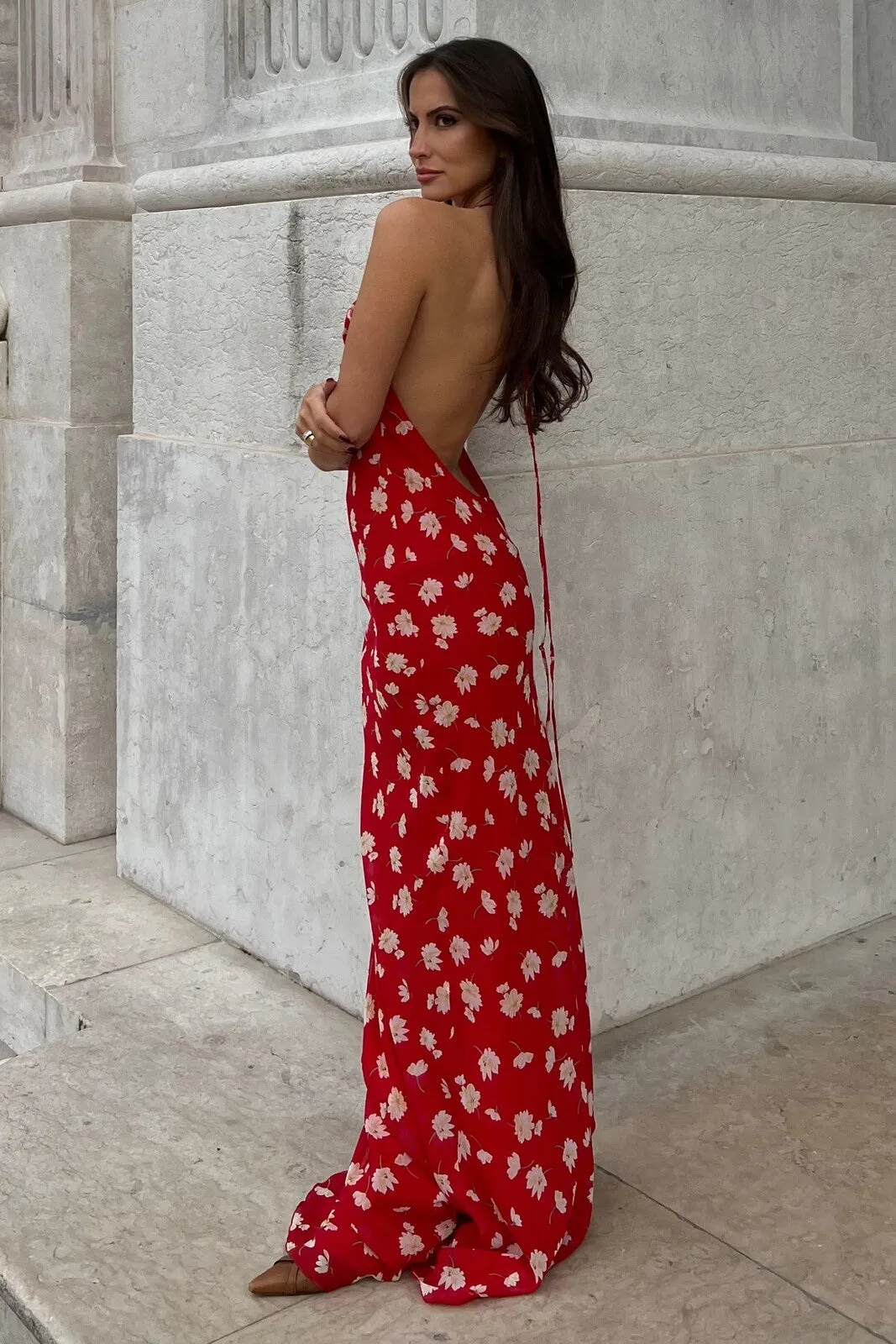 VESTIDO VERMELHO FLORES