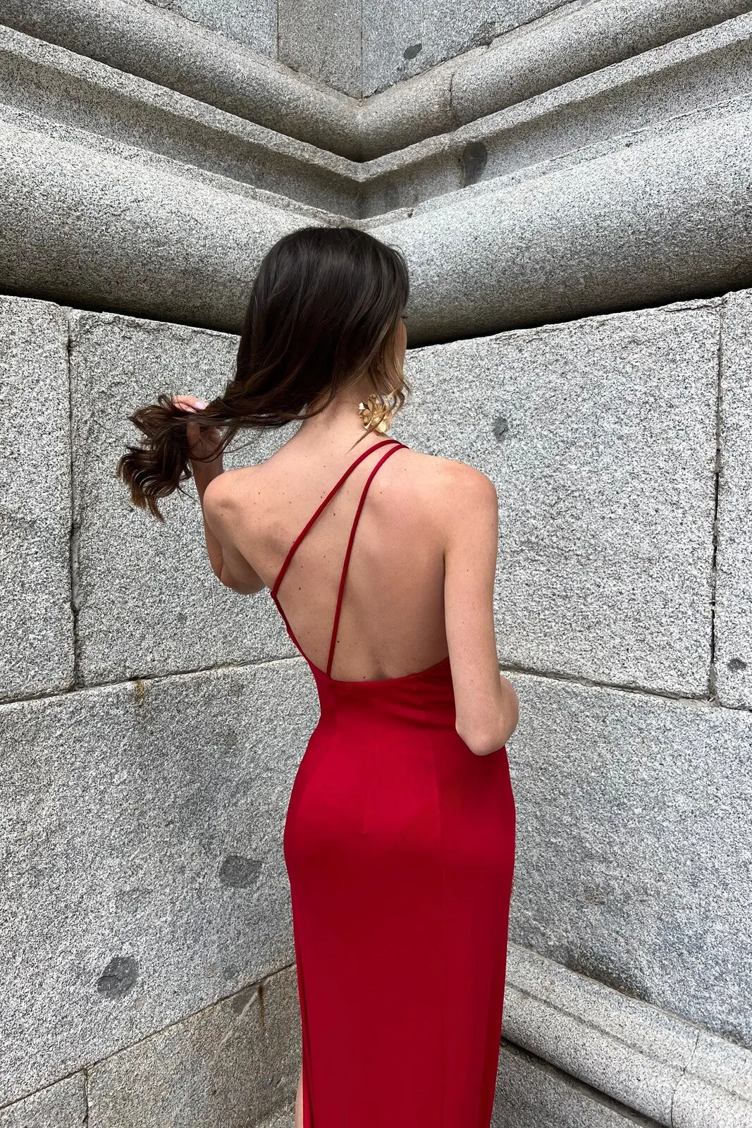 VESTIDO VERMELHO LONGO ASSIMÉTRICO