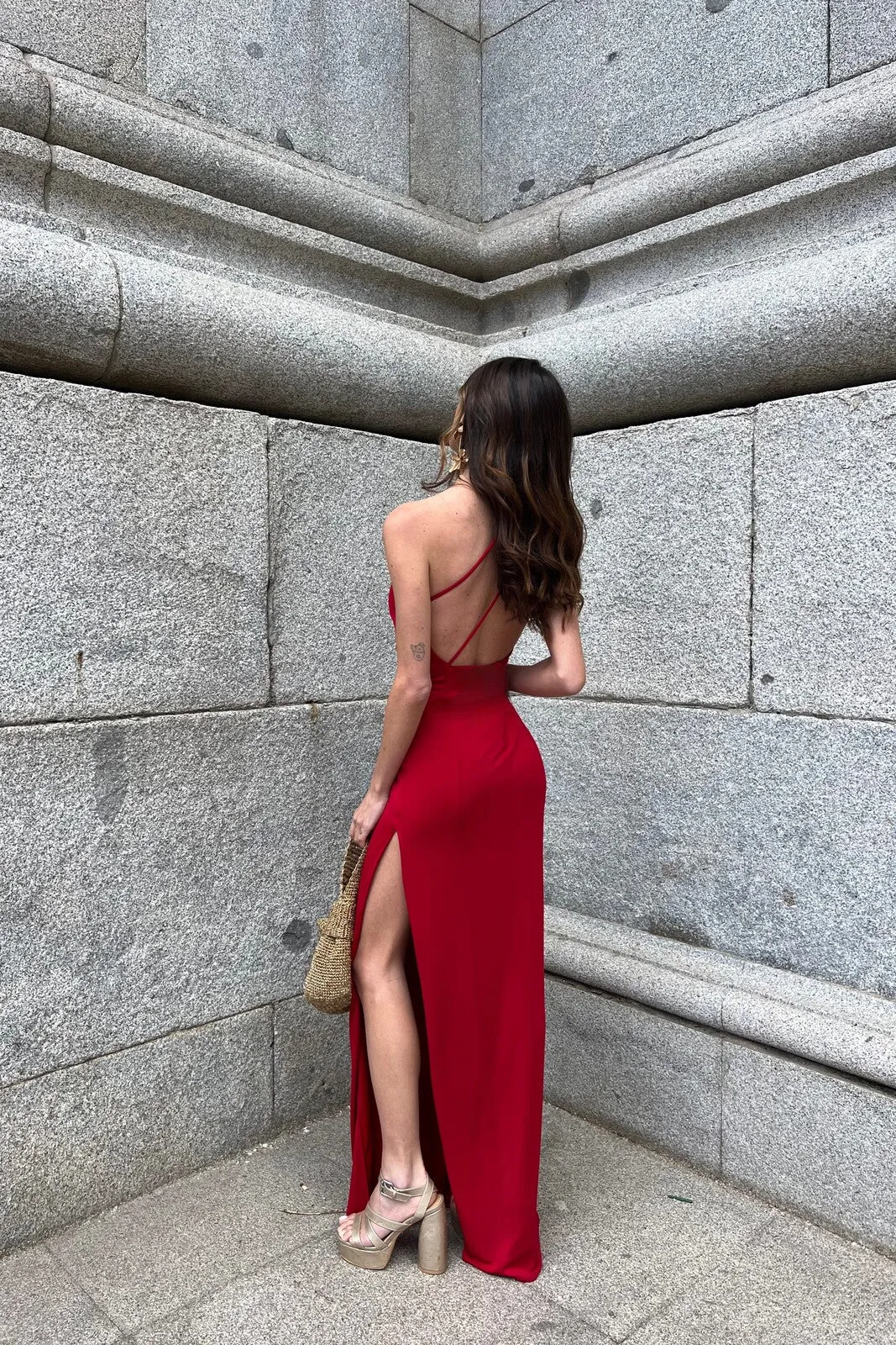 VESTIDO VERMELHO LONGO ASSIMÉTRICO