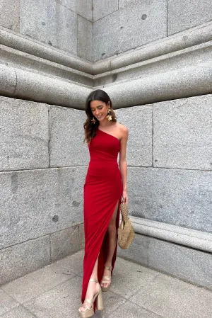 VESTIDO VERMELHO LONGO ASSIMÉTRICO